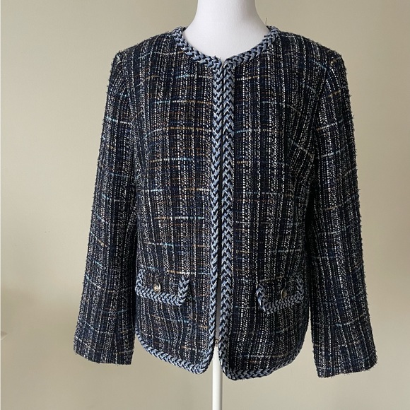TALBOTS SPACE DYED TWEED Long Sleeve JACKET Front patch pockets and topstitching - Picture 5 of 8